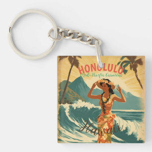  stijl Hawaiian Travel Honolulu Mid-Pacific Sleutelhanger