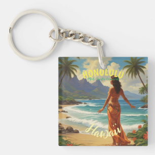  stijl Hawaiian Travel Honolulu Mid-Pacific Sleutelhanger