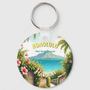  stijl Hawaiian Travel Honolulu Mid-Pacific Sleutelhanger