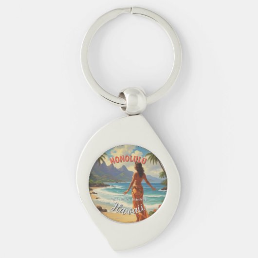 stijl Hawaiian Travel Honolulu Mid-Pacific Sleutelhanger (Voorkant)