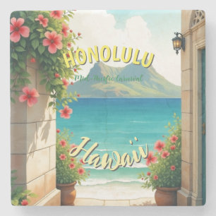 stijl Hawaiian Travel Honolulu Mid-Pacific Stenen Onderzetter