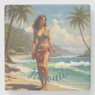  stijl Hawaiian Travel Honolulu Mid-Pacific Stenen Onderzetter