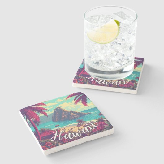 stijl Hawaiian Travel Honolulu Mid-Pacific Stenen Onderzetter (Zijkant)