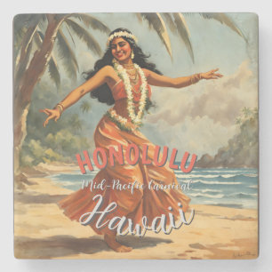 stijl Hawaiian Travel Honolulu Mid-Pacific Stenen Onderzetter