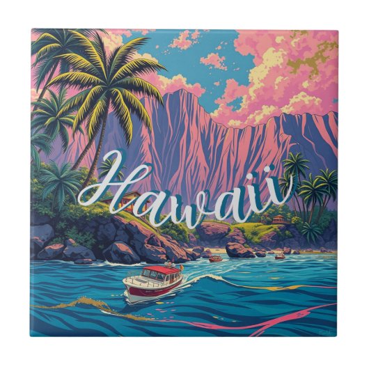  stijl Hawaiian Travel Honolulu Mid-Pacific Tegeltje (Voorkant)