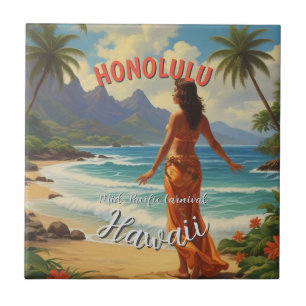  stijl Hawaiian Travel Honolulu Mid-Pacific Tegeltje