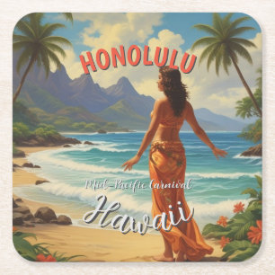  stijl Hawaiian Travel Honolulu Mid-Pacific Vierkante Kartonnen Onderzetter