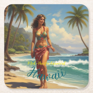  stijl Hawaiian Travel Honolulu Mid-Pacific Vierkante Kartonnen Onderzetter