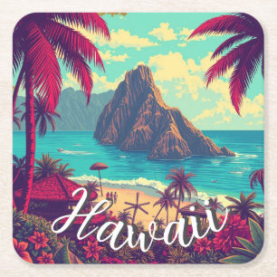  stijl Hawaiian Travel Honolulu Mid-Pacific Vierkante Kartonnen Onderzetter