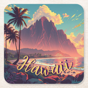  stijl Hawaiian Travel Honolulu Mid-Pacific Vierkante Kartonnen Onderzetter