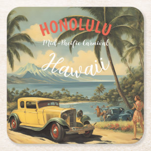  stijl Hawaiian Travel Honolulu Mid-Pacific Vierkante Kartonnen Onderzetter