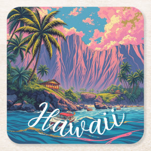 stijl Hawaiian Travel Honolulu Mid-Pacific Vierkante Kartonnen Onderzetter