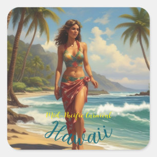  stijl Hawaiian Travel Honolulu Mid-Pacific Vierkante Sticker