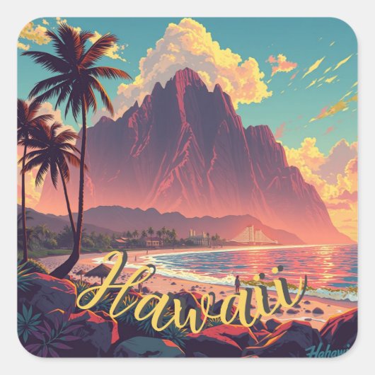  stijl Hawaiian Travel Honolulu Mid-Pacific Vierkante Sticker (Voorkant)