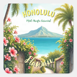 stijl Hawaiian Travel Honolulu Mid-Pacific Vierkante Sticker