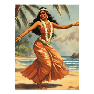 stijl Hawaiian Travel Hula Meisje Dansen Foto Afdruk