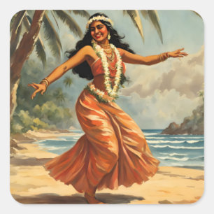 stijl Hawaiian Travel Hula Meisje Dansen Vierkante Sticker