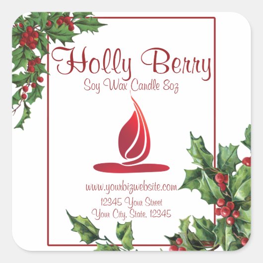  stijl Holly Berry kerstkaarslabel Vierkante Sticker (Voorkant)
