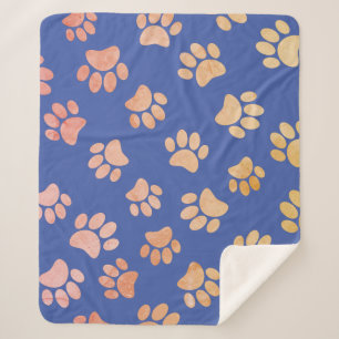 stijl hondenpoten afdrukken blauw sherpa deken