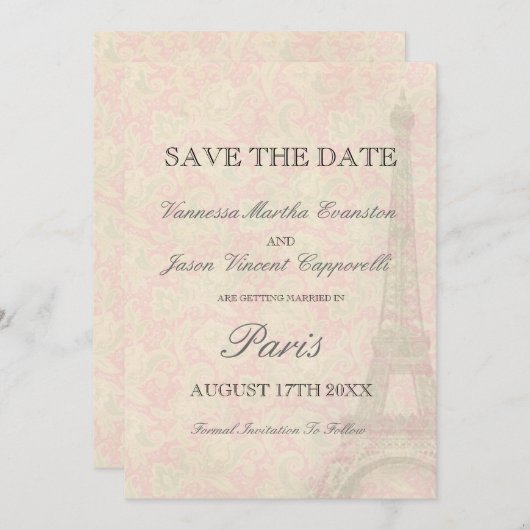 stijl in Parijs sparen de datum Save The Date (Voorkant / Achterkant)