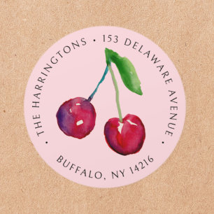 stijl kersen handgetekende retouradres ronde sticker