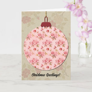Stijl Kerst Ornament Art Roze Bloemen Kaart