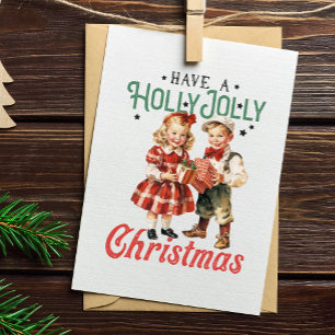 Stijl Kerstmis Kinderen Holly Jolly Feestdagenkaart