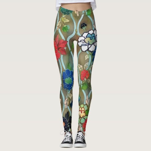  stijl Lotus Flowers Art Leggings (Voorkant)