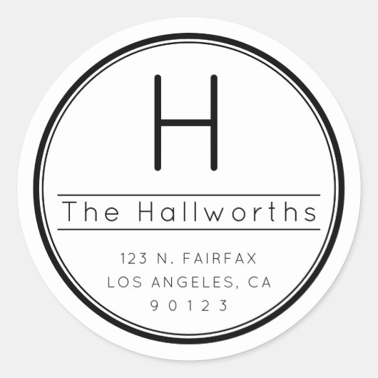 Stijl Modern Retouradres & Monogram Ronde Sticker (Voorkant)