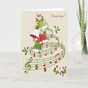  stijl Musical Bells Poinsettias Holly Feestdagen Kaart