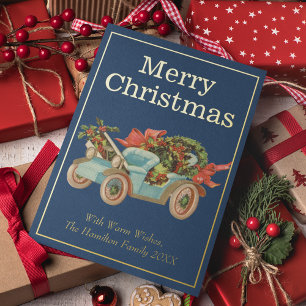  stijl Oude auto Mistletoe Kerstmis Goud Folie Feestdagenkaart