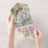  Stijl Paarse Orchidee Foto QR Code Website All In One Uitnodiging (Afscheurbaar)