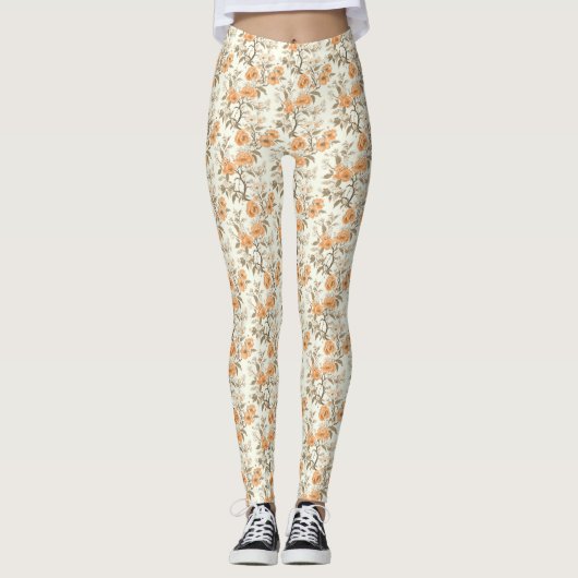  stijl Peach Blossom Floral Patterned Leggings (Voorkant)