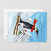 stijl Penguin Downhill Skiing Briefkaart (Voorkant / Achterkant)