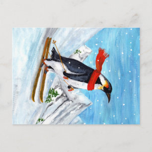 stijl Penguin Downhill Skiing Briefkaart