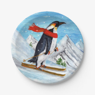 stijl Penguin Downhill Skiing Papieren Bordje