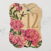 Stijl Peony & Dragonfly Tafelnummer Kaarten (Voorkant / Achterkant)