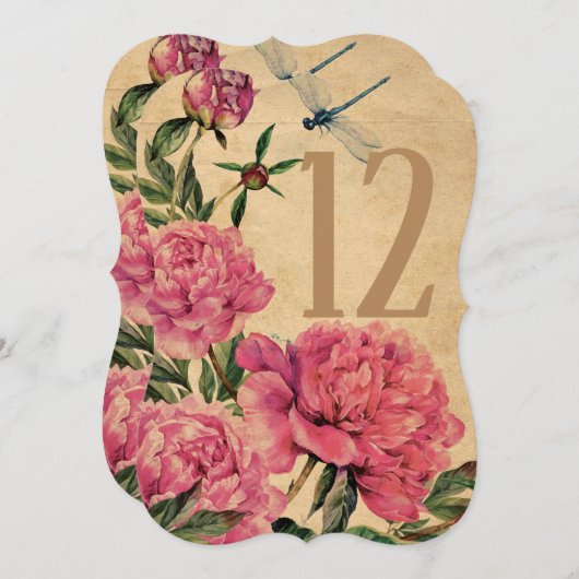  Stijl Peony & Dragonfly Tafelnummer Kaarten (Voorkant / Achterkant)