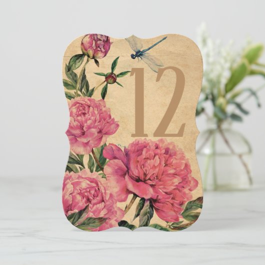  Stijl Peony & Dragonfly Tafelnummer Kaarten (Staand voorkant)