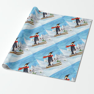  stijl pinguïn afdaling skiën cadeaupapier