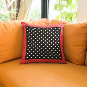 stijl rode rand zwart en wit Polka Dot Kussen