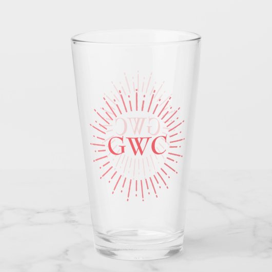 Stijl Roze Sunburst Custom Monogram Glas (Voorkant)