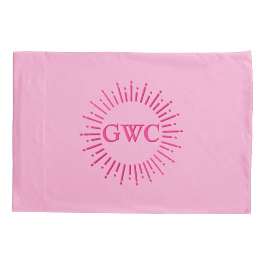  Stijl Roze Zon Burst Custom Monogram Kussensloop (Achterkant)
