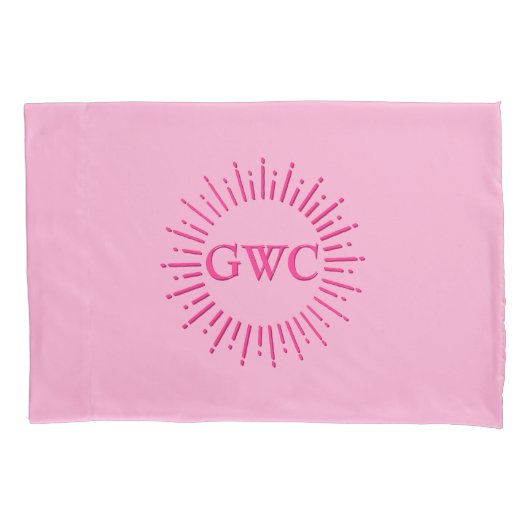  Stijl Roze Zon Burst Custom Monogram Kussensloop (Voorkant)