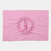 Stijl Roze Zon Burst Custom Monogram Theedoek (Horizontaal)