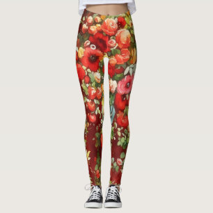 Stijl Rozen Art Granaat Rode Leggings