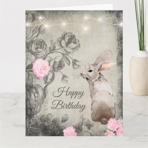  stijl Rozen en konijn grote verjaardag Kaart