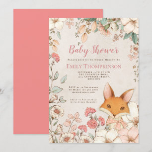  stijl Schattige Fox Florals Cream Baby shower Kaart