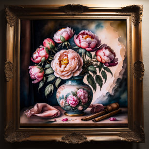 stijl schilderij van boeket van bloemen vaas poster