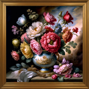 stijl schilderij van boeket van bloemen vaas poster